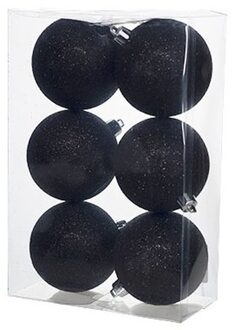 Cosy&Trendy 6x Zwarte glitter kerstballen 8 cm kunststof
