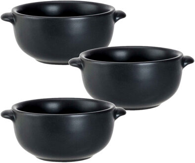 Cosy&Trendy 6x Zwarte soepkommen van porselein 10 cm rond - Keuken/kookbenodigdheden - Servies - Soep serveren - Soepbekers/soepkommen 1 stuks