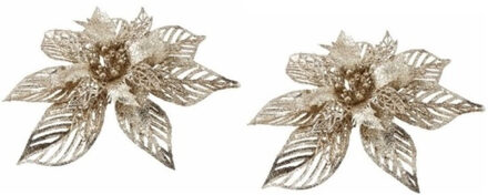 Cosy&Trendy 8x stuks decoratie bloemen op clip gouden kerstster 23 cm