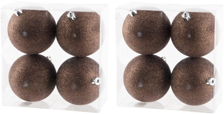 Cosy&Trendy 8x stuks kunststof glitter kerstballen donkerbruin 10 cm