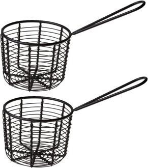 Cosy&Trendy 8x stuks ronde patat/snack serveermandjes/frietmandjes zwart metaal D8 x H8 cm
