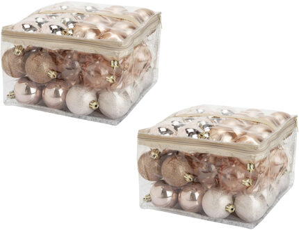 Cosy&Trendy 96x stuks kunststof kerstballen roze 6 cm in opbergtassen/opbergboxen
