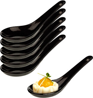 Cosy&Trendy Amuse/aperitief lepel set - hapjes/tapas - 12x stuks - porselein - zwart