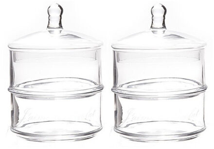 Cosy&Trendy Bonbonniere - 2x - 2 laags - 12 x 18 cm - glas - met tekst - voorraadpot - snoeppot