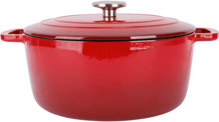 Cosy&Trendy Braadpan/stoofpan - gietijzer/emaille - 3.2 liter - 28 x 13 cm - rood - voor stoofpotten/stoofvle