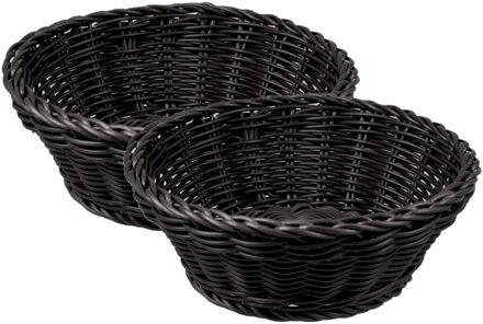 Cosy&Trendy Broodmand - 2x stuks - zwart - kunststof - rond - D20 x H8 cm - serveermand