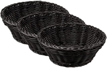 Cosy&Trendy Broodmand - 3x stuks - zwart - kunststof - rond - D20 x H8 cm - serveermand