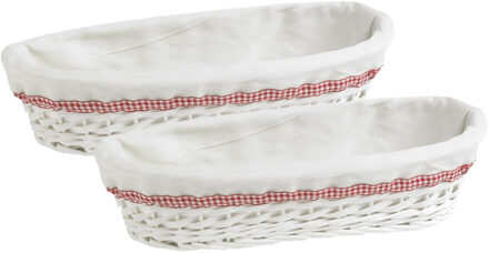 Cosy&Trendy Broodmandje - 2x stuks - wit - L42 x B18 x H9 cm - riet/stof - ovaal - serveermand