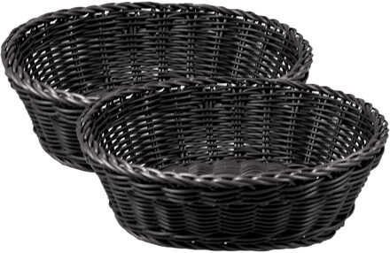 Cosy&Trendy broodmandje - 2x - zwart - kunststof - ovaal - L25 x B20 x H8 cm - serveren