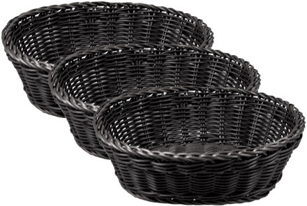 Cosy&Trendy broodmandje - 3x stuks - zwart - kunststof - ovaal - L25 x B20 x H8 cm - serveren
