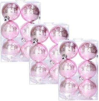 Cosy&Trendy cirkel motief kerstballen - 3x - roze - Dia 6 cm - kunststof