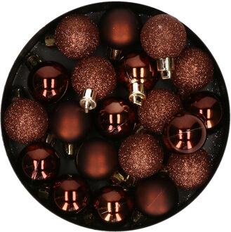 Cosy&Trendy Cosy at Home kleine kerstballen - 20x st - 3 cm -kunststof -donkerbruin - Kerstbal