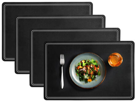 Cosy&Trendy Cosy en Trendy tafel placemat Renee - 12x - PU-leer/leer look - zwart - 43 x 30 cm - tafel onderlegg