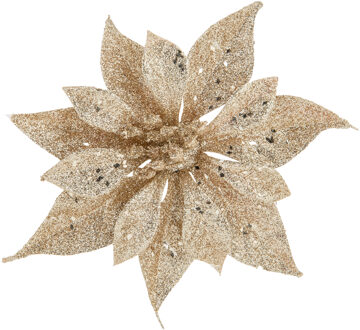 Cosy&Trendy Decoratie bloem - op clip - champagne - 18 cm - glitters - kunststof