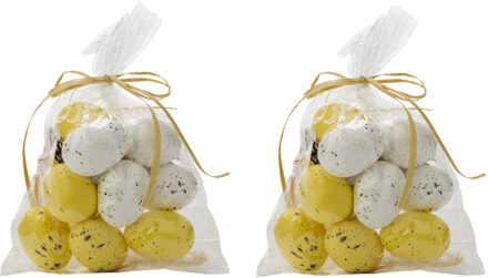 Cosy&Trendy Decoratie paaseitjes geel/wit - Set van 24x stuks - 12 stuks - kunststof - 5 cm - Paaseitjes voor Pa