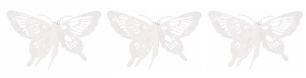 Cosy&Trendy Decoratie vlinder - 3x - op clip - wit - - 15 x 11 cm - glitters - kerstvlinder - kerstversiering