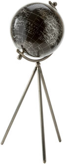 Cosy&Trendy Decoratie wereldbol/globe zwart op metalen voet 20 x 57 cm