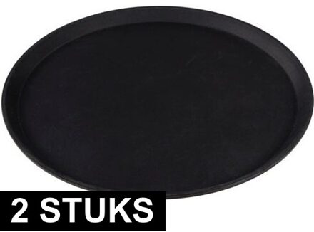 Cosy & Trendy Dienblad - 2x - antislip - rond - 40 cm - zwart - serveerblad