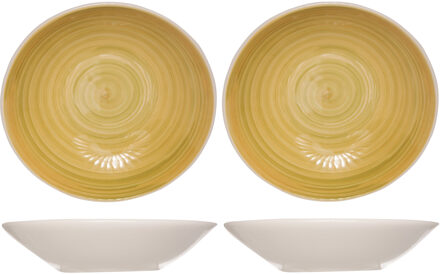 Cosy&Trendy Diep bord Turbolino - 8x stuks - geel - 21 cm - aardewerk - pastabord - soepbord