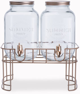 Cosy&Trendy Dubbele drankdispenser/limonade/sap dispenser op onderstel - glas - 2x 3.5 Liter