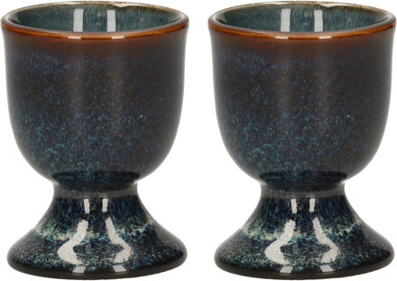Cosy&Trendy Eierdopje - 2x stuks - aardewerk - donkerblauw - 5 cm - Houders voor gekookte eieren