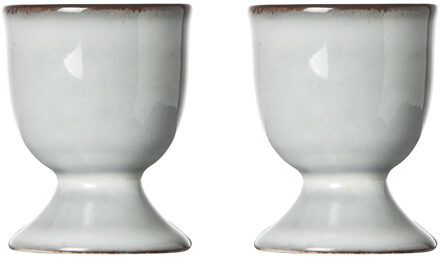 Cosy&Trendy Eierdopje - 2x stuks - aardewerk - lichtgrijs - 5 cm - Houders voor gekookte eieren