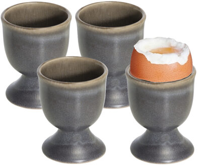 Cosy&Trendy Eierdopje - 4x - aardewerk - grijs/bruin - 5 cm - Houders voor gekookte eieren