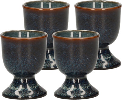 Cosy&Trendy Eierdopje - 4x stuks - aardewerk - donkerblauw - 5 cm - Houders voor gekookte eieren