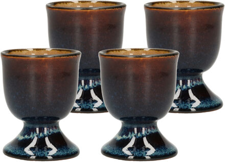Cosy&Trendy Eierdopje - 4x stuks - porselein - blauw/bruin - 5 cm - eierdopjes