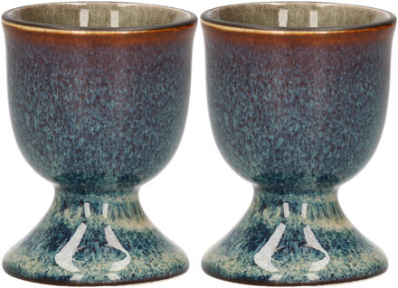 Cosy&Trendy Eierdopje van porselein - 2x stuks - bruin - 5 cm - Houders voor gekookte eieren - Ontbijt en lunch