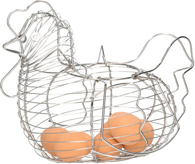 Cosy&Trendy Eiermand - kip vorm - zilver - metaal - 30 x 25 cm - draadmand/eierhouder