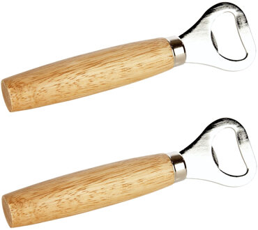 Cosy&Trendy Flessenopener - 2x - hout/metaal - 14 cm - keuken gerei