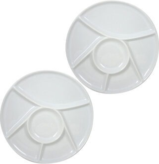 Cosy&Trendy Fondue/gourmet/barbecue bord - 2x stuks - met vakjes - rond - wit - porselein - D23 cm