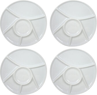 Cosy&Trendy Fondue/gourmet/barbecue bord - 4x stuks - met vakjes - rond - wit - porselein - D23 cm