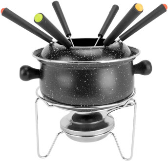 Cosy&Trendy Fondue set - Chocolade/kaas - zwart - emaille metaal - Dia 16 cm