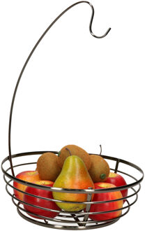 Cosy&Trendy Fruitschaal met bananenhouder - metaal - D28 x H40 cm - zwart - rond