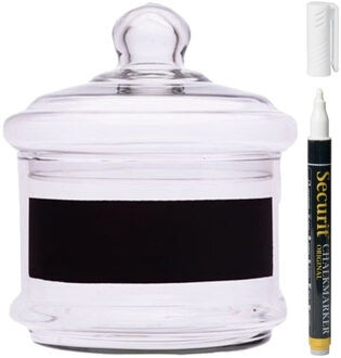 Cosy&Trendy Glazen krijt voorraadpot snoeppot 15 x 15 cm met krijtstift - Voorraadpot Transparant