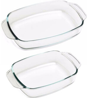 Cosy&Trendy Glazen ovenschalen set van 2x stuks - 27 x 17 cm en 33 x 21 cm - 1.4 en 2.3 liter inhoud - Rechthoekig