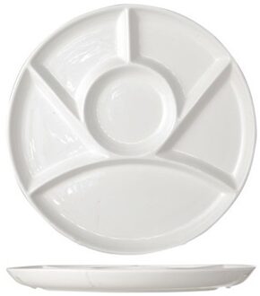 Cosy&Trendy Gourmetbord - 6x - met 6 vakjes - rond - wit - porselein - D24 cm - Fonduebord/barbecue bord