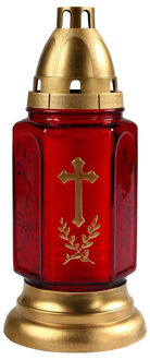 Cosy&Trendy Grafkaars - 3 dagen brandtijd - gedenklicht met deksel - rood/goud - 11 x 24 cm - herdenkingslichten