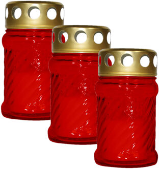 Cosy&Trendy Grafkaars/gedenklicht met deksel - 6x stuks - Rood - 7 x 12 cm - 10 branduren