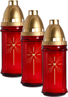 Cosy&Trendy Grafkaars/gedenklicht met deksel rood 8 x 22 cm - 3x stuks - 3 dagen brandtijd - Graflichten/herdenk