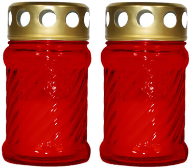 Cosy&Trendy Grafkaars/gedenklicht met deksel - Set van 2x stuks - Rood - 7 x 12 cm - 10 branduren