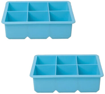 Cosy&Trendy grote ijsblokjes houder - 2x - 6 blokken - blauw - siliconen