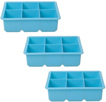 Cosy&Trendy grote ijsblokjes houder - 3x - 6 blokken - blauw - siliconen