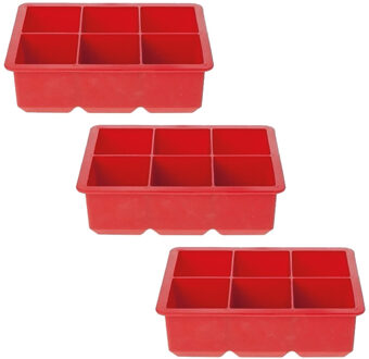Cosy&Trendy grote ijsblokjes houder - 3x - 6 blokken - rood - siliconen