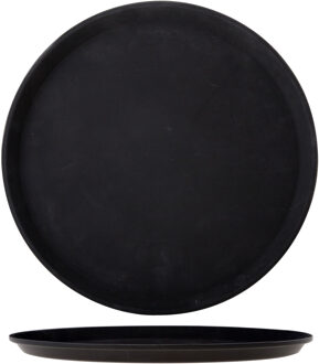 Cosy&Trendy Horeca dienblad antislip - 2x - rond - zwart - kunststof - D35 cm