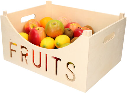 Cosy&Trendy Houten fruitmand/fruitschaal/fruitkistje vierkant 40 x 30 cm - Fruitschalen Beige