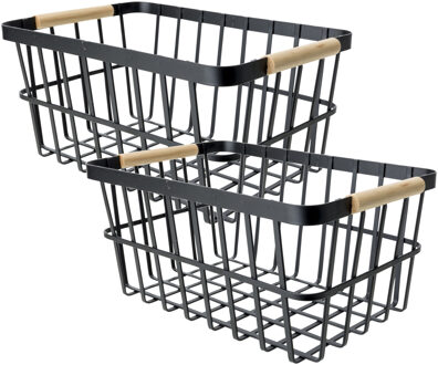 Cosy&Trendy Industriele draadmand/opbergmand - Set van 2x stuks - zwart - metaal - 30 x 20 x 14 cm
