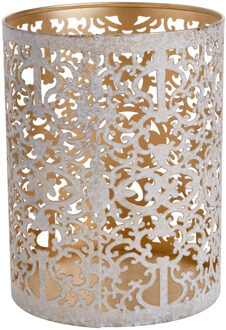 Cosy&Trendy kaarsenhouder Waxinelichtjes - wit goud - antiek look sfeer - H13 cm